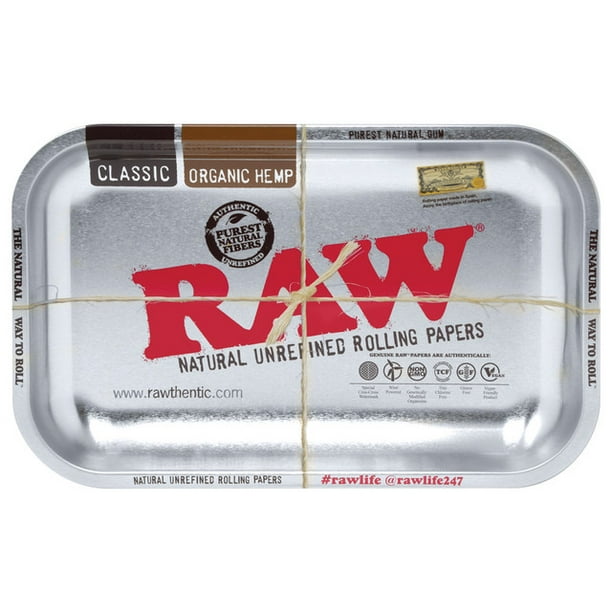 King Size Papers And Tips Raw Large Metal Rolling Tray Set Tray 34cm x 28cm